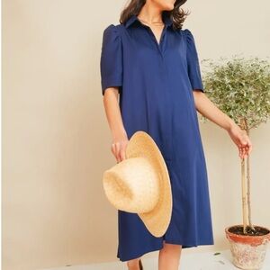 Pomander Place M Kayla Navy Blue Midi Button Down Dress